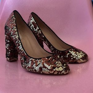 J Crew gold sequin party holiday heels 8.5 made in Italy